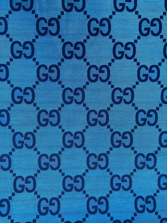 Handcraft Cotton Fabric Blue Big Gucci GG Material for Custom Suit - mingfabricstore