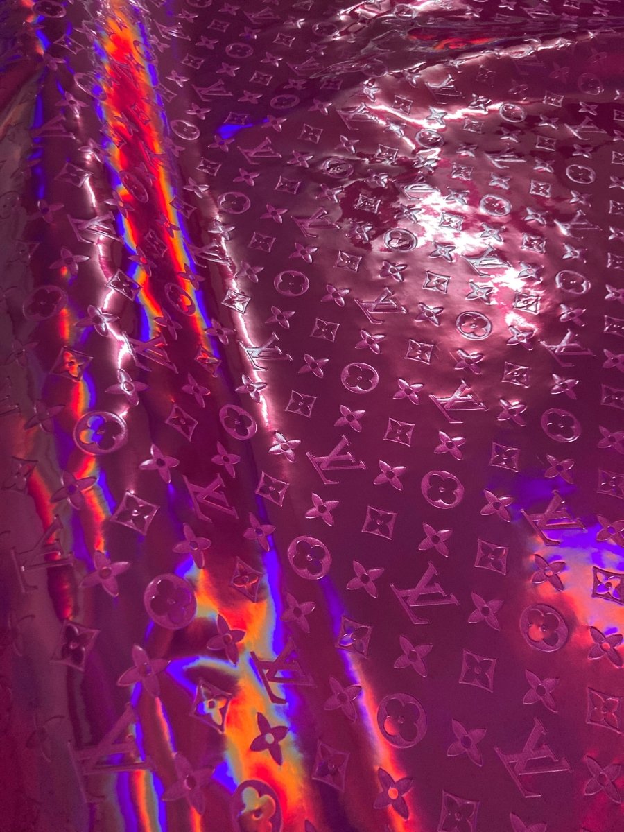 Handcraft Leather Pink Hologram LV Material for Custom Sneakers - mingfabricstore