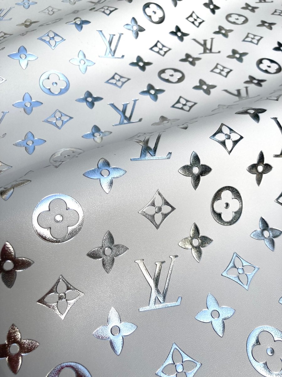 Handcraft Leather Silver LV Embossed Vinyl for Custom Sneakers Handmade DIY - mingfabricstore