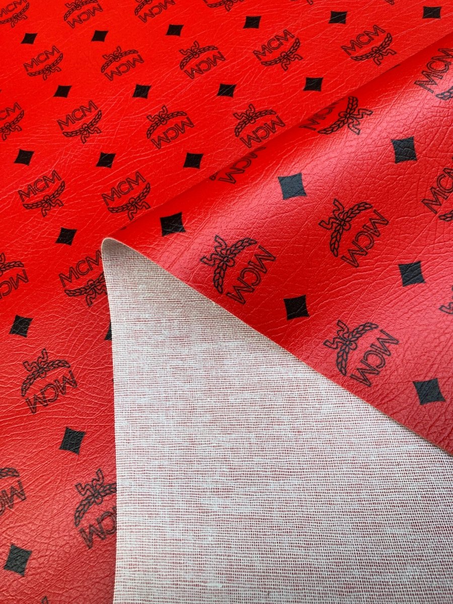 Handmade Bag Material Pure Red MCM Vinyl for DIY Custom Sneakers Upholstery - mingfabricstore