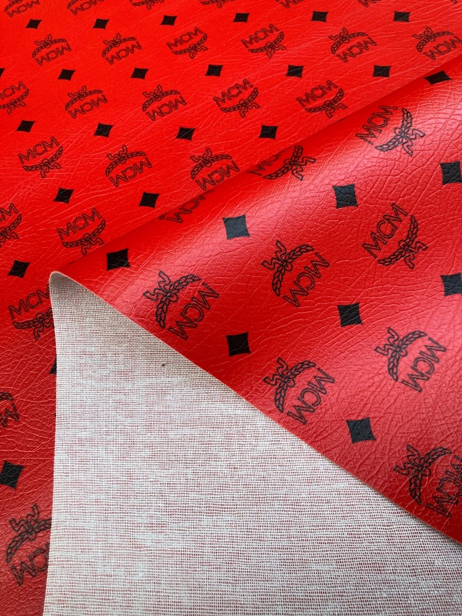 Handmade Bag Material Pure Red MCM Vinyl for DIY Custom Sneakers Upholstery - mingfabricstore