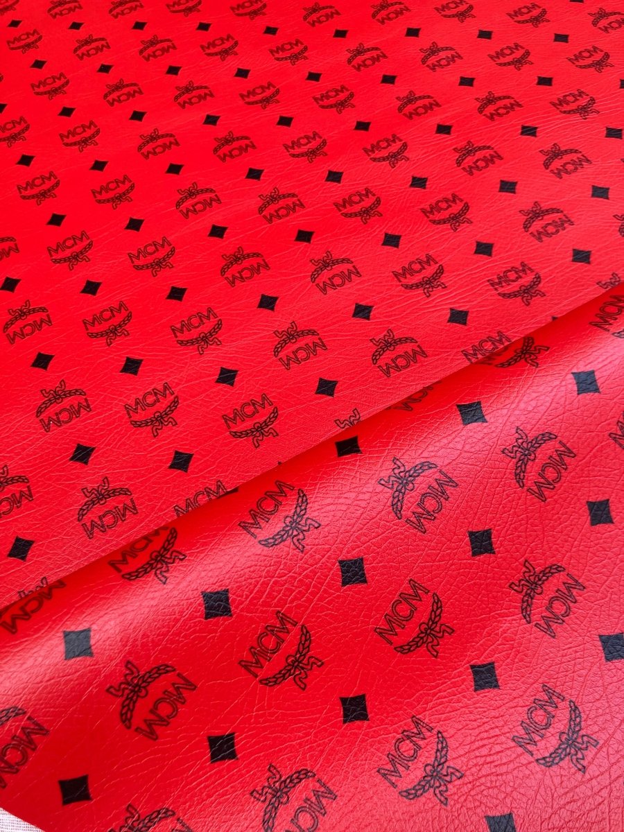 Handmade Bag Material Pure Red MCM Vinyl for DIY Custom Sneakers Upholstery - mingfabricstore