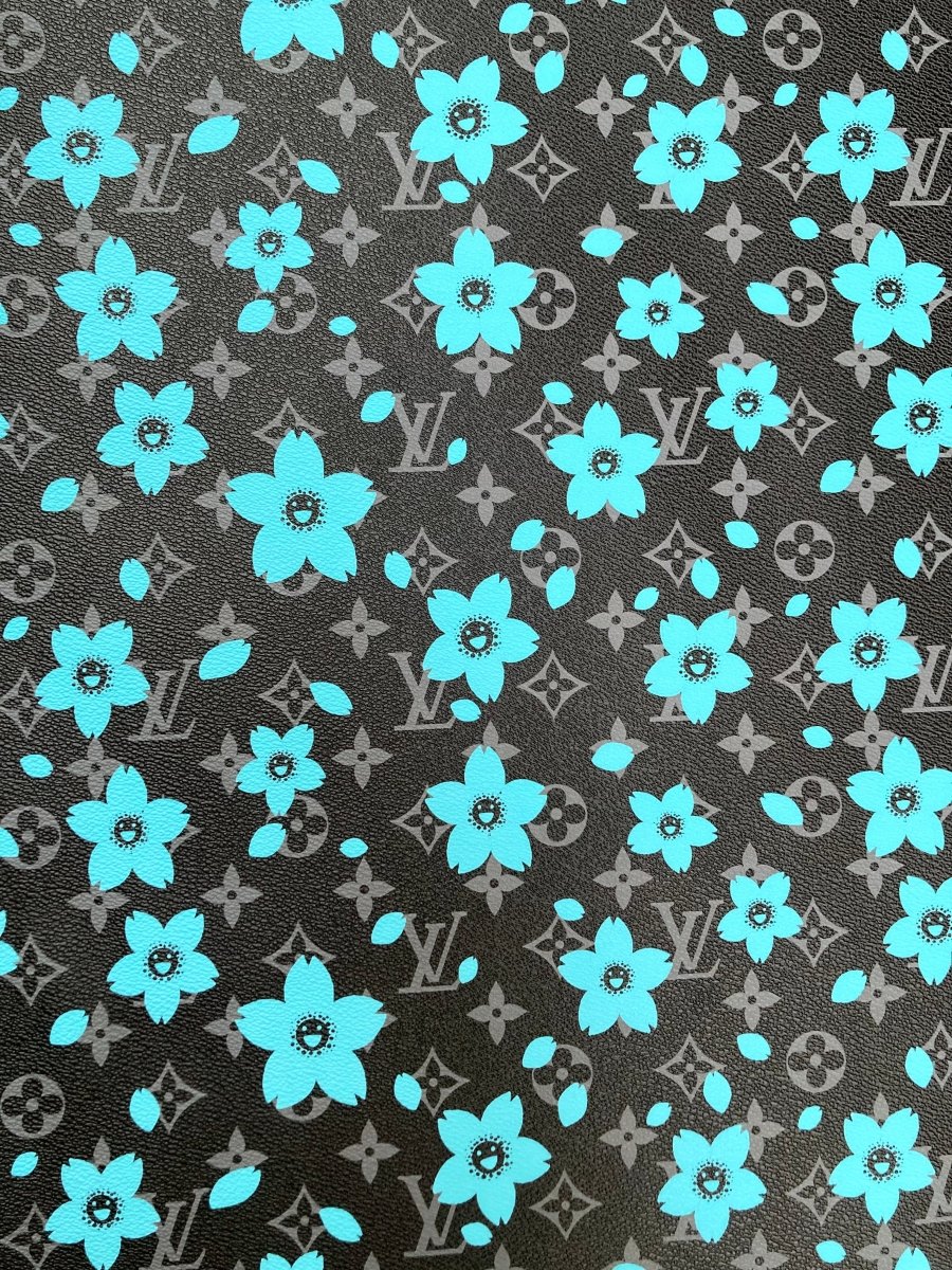Handmade Crafts Black Flower LV Designer Leather Fabric for Custom Sneakers - mingfabricstore