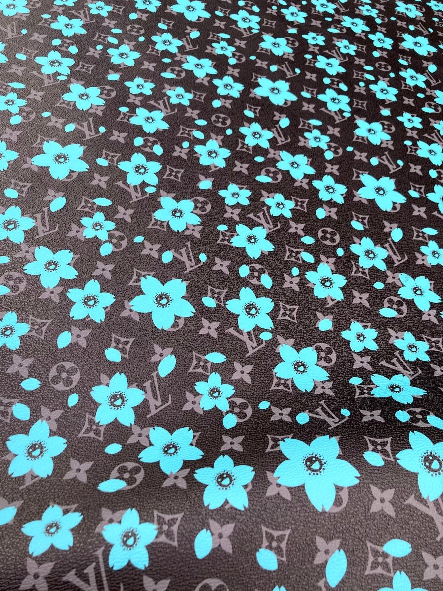 Handmade Crafts Black Flower LV Designer Leather Fabric for Custom Sneakers - mingfabricstore