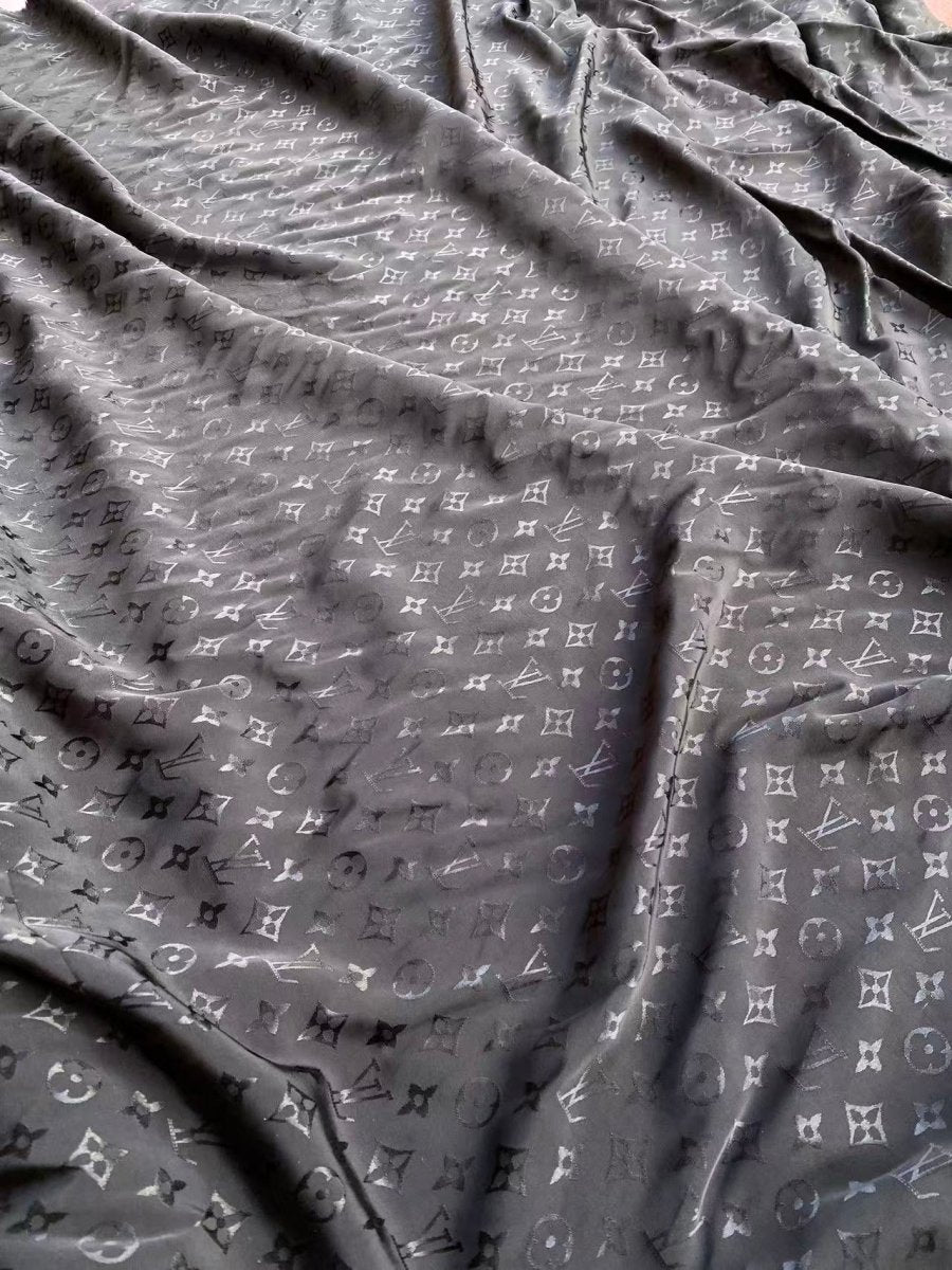 Handmade Crafts Black Louis Vuitton Jacquard Silk Fabric for DIY Custom - mingfabricstore