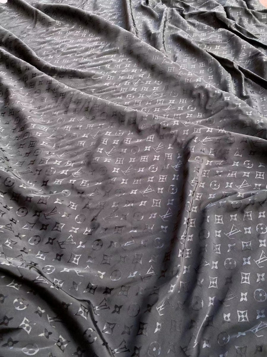 Handmade Crafts Black Louis Vuitton Jacquard Silk Fabric for DIY Custom - mingfabricstore