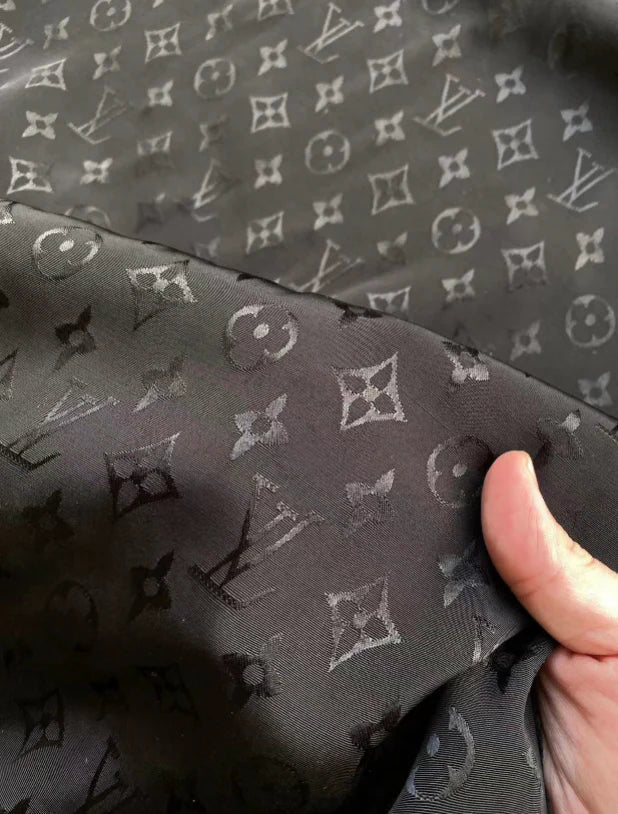 Handmade Crafts Black Louis Vuitton Jacquard Silk Fabric for DIY Custom - mingfabricstore