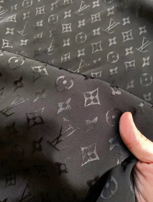 Handmade Crafts Black Louis Vuitton Jacquard Silk Fabric for DIY Custom - mingfabricstore