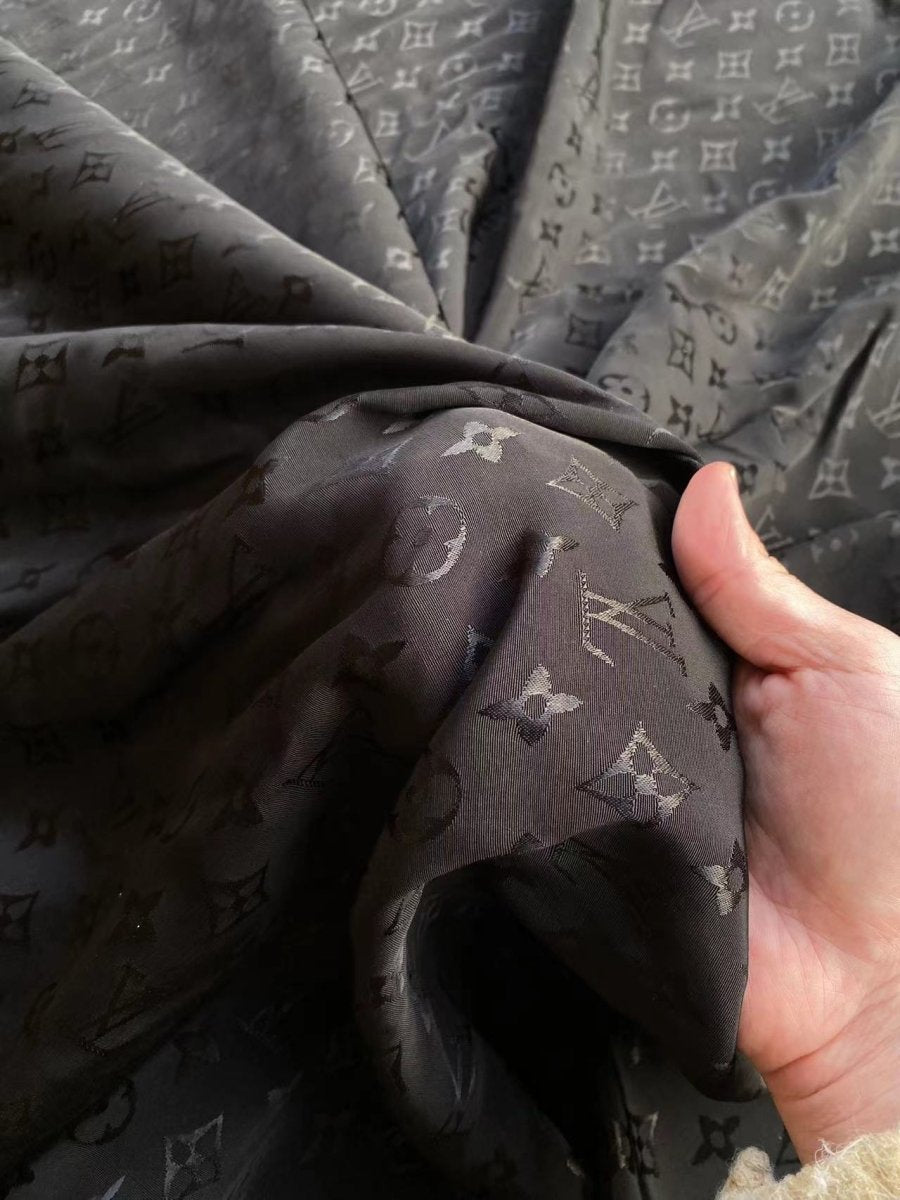 Handmade Crafts Black Louis Vuitton Jacquard Silk Fabric for DIY Custom - mingfabricstore