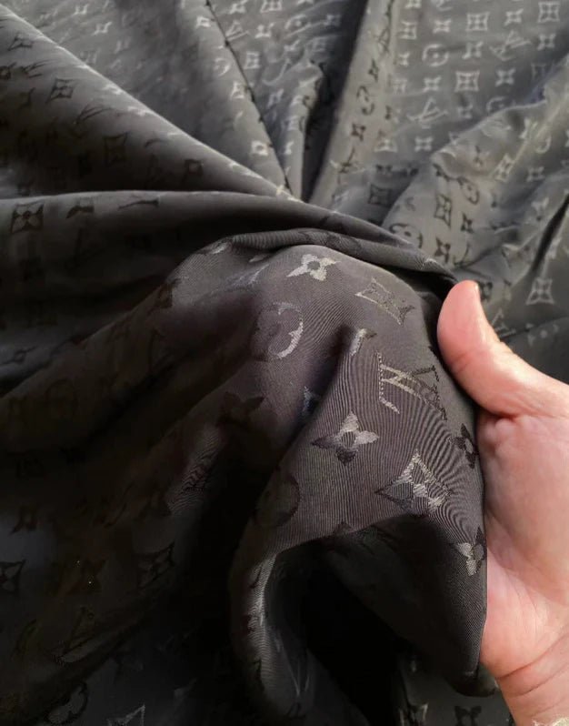 Handmade Crafts Black Louis Vuitton Jacquard Silk Fabric for DIY Custom - mingfabricstore