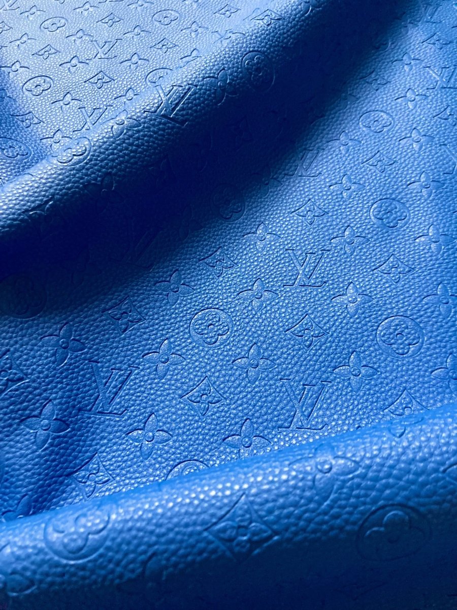Handmade Leather Fabric Royal Blue Embossed LV for Sneakers Upholstery - mingfabricstore