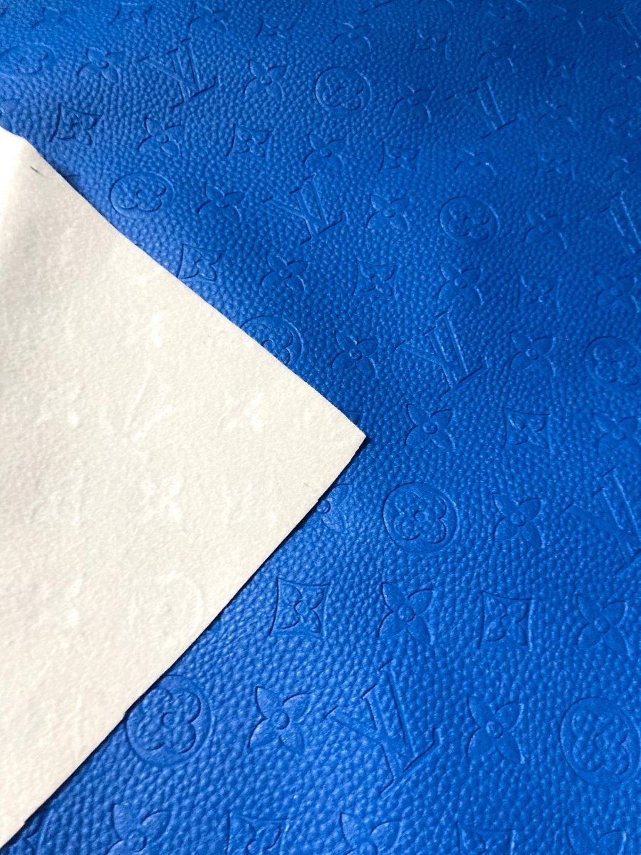 Handmade Leather Fabric Royal Blue Embossed LV for Sneakers Upholstery - mingfabricstore