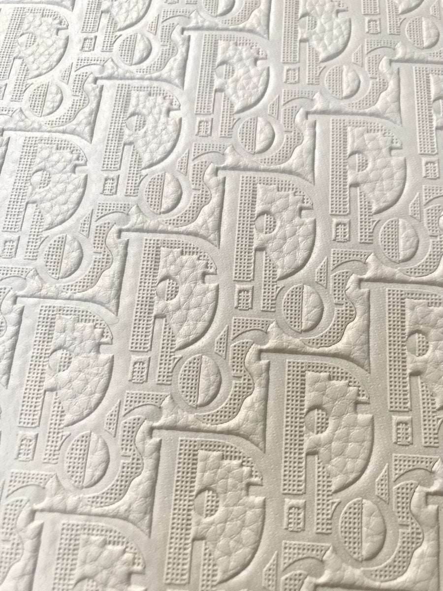 Handmade Leather White Embossed Dior Vinyl Fabric for Custom - mingfabricstore