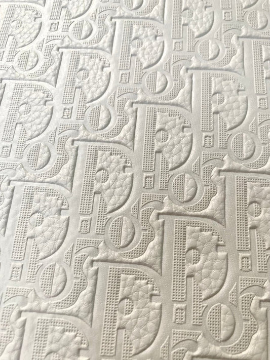 Handmade Leather White Embossed Dior Vinyl Fabric for Custom - mingfabricstore