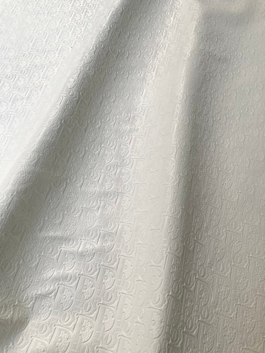 Handmade Leather White Embossed Dior Vinyl Fabric for Custom - mingfabricstore