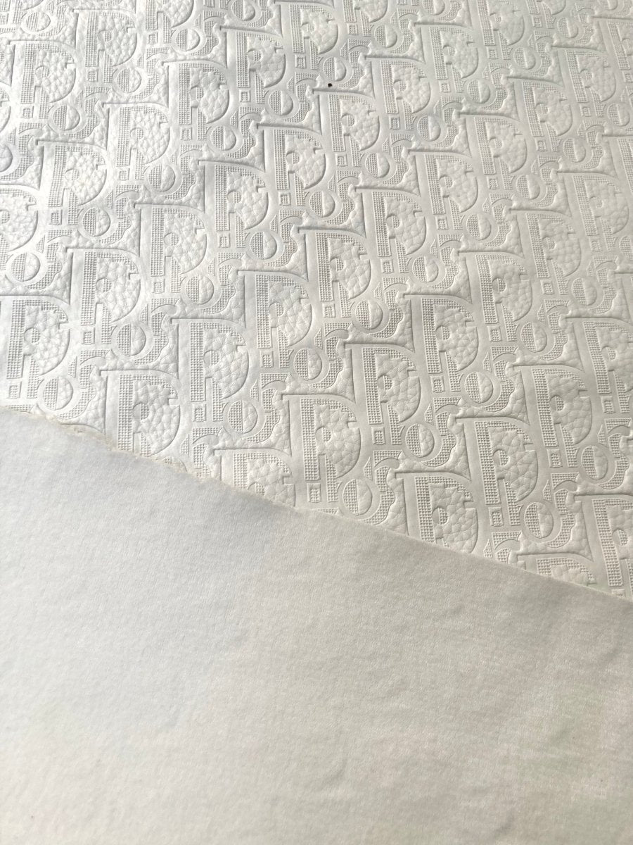 Handmade Leather White Embossed Dior Vinyl Fabric for Custom - mingfabricstore