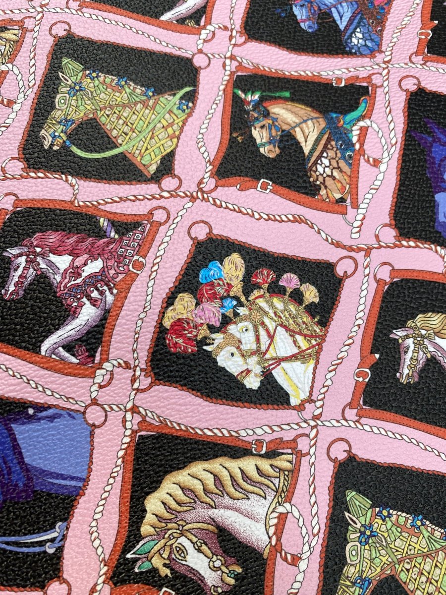 Hermes Horse Designer Scarf Pattern Leather Fabric for Handmade DIY Crafts - mingfabricstore