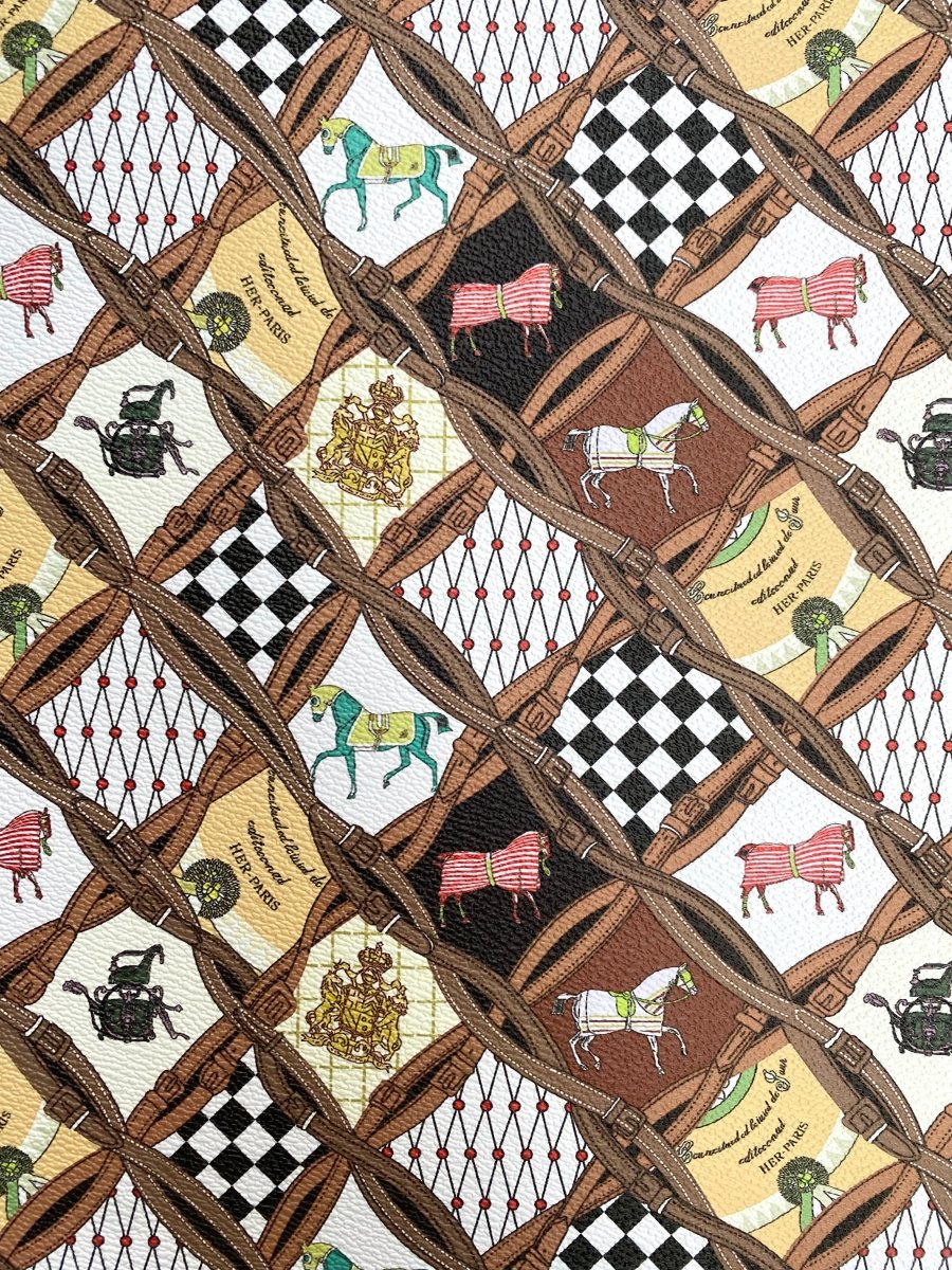 Hermes Horse Designer Scarf Pattern Leather Fabric for Handmade DIY Crafts - mingfabricstore