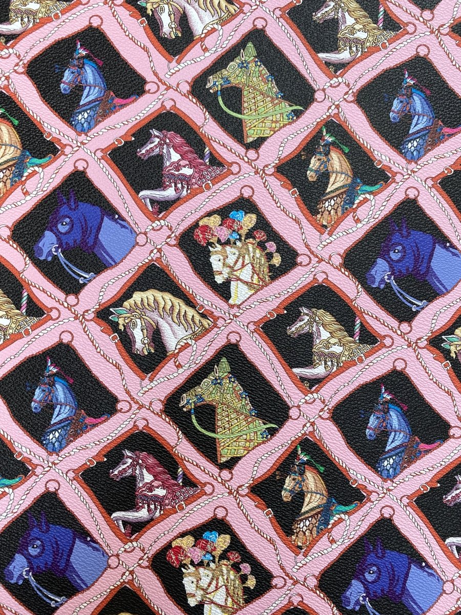 Hermes Horse Designer Scarf Pattern Leather Fabric for Handmade DIY Crafts - mingfabricstore