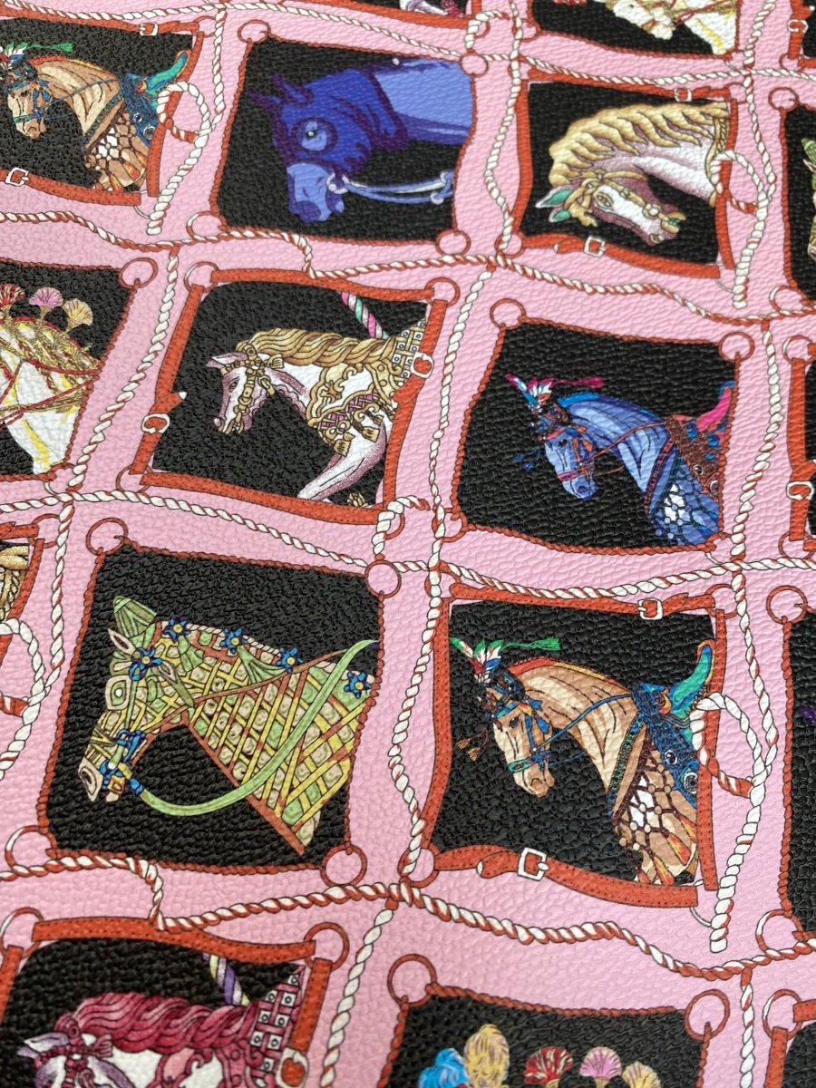 Hermes Horse Designer Scarf Pattern Leather Fabric for Handmade DIY Crafts - mingfabricstore