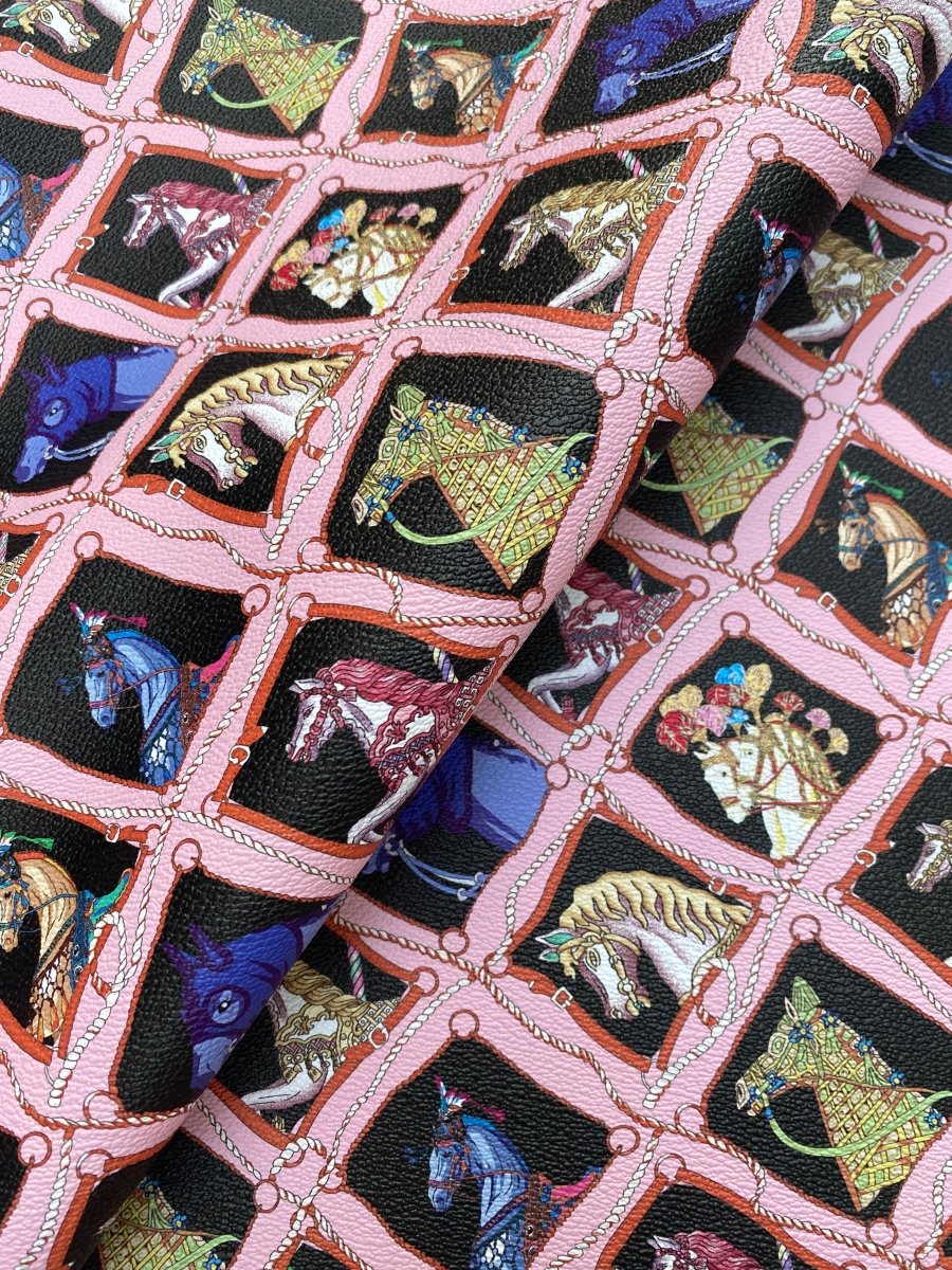 Hermes Horse Designer Scarf Pattern Leather Fabric for Handmade DIY Crafts - mingfabricstore