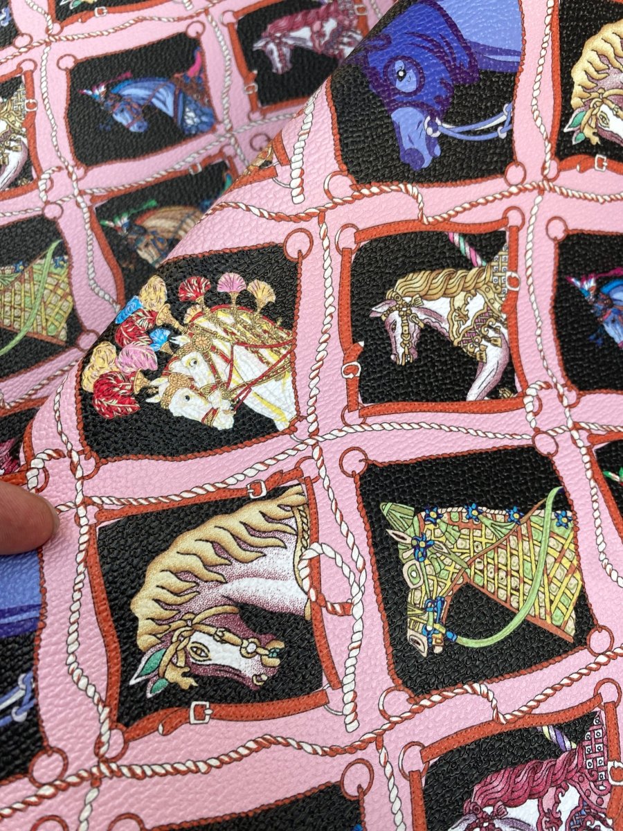 Hermes Horse Designer Scarf Pattern Leather Fabric for Handmade DIY Crafts - mingfabricstore