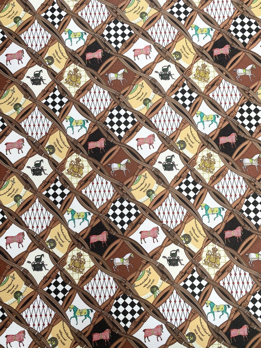 Hermes Horse Designer Scarf Pattern Leather Fabric for Handmade DIY Crafts - mingfabricstore