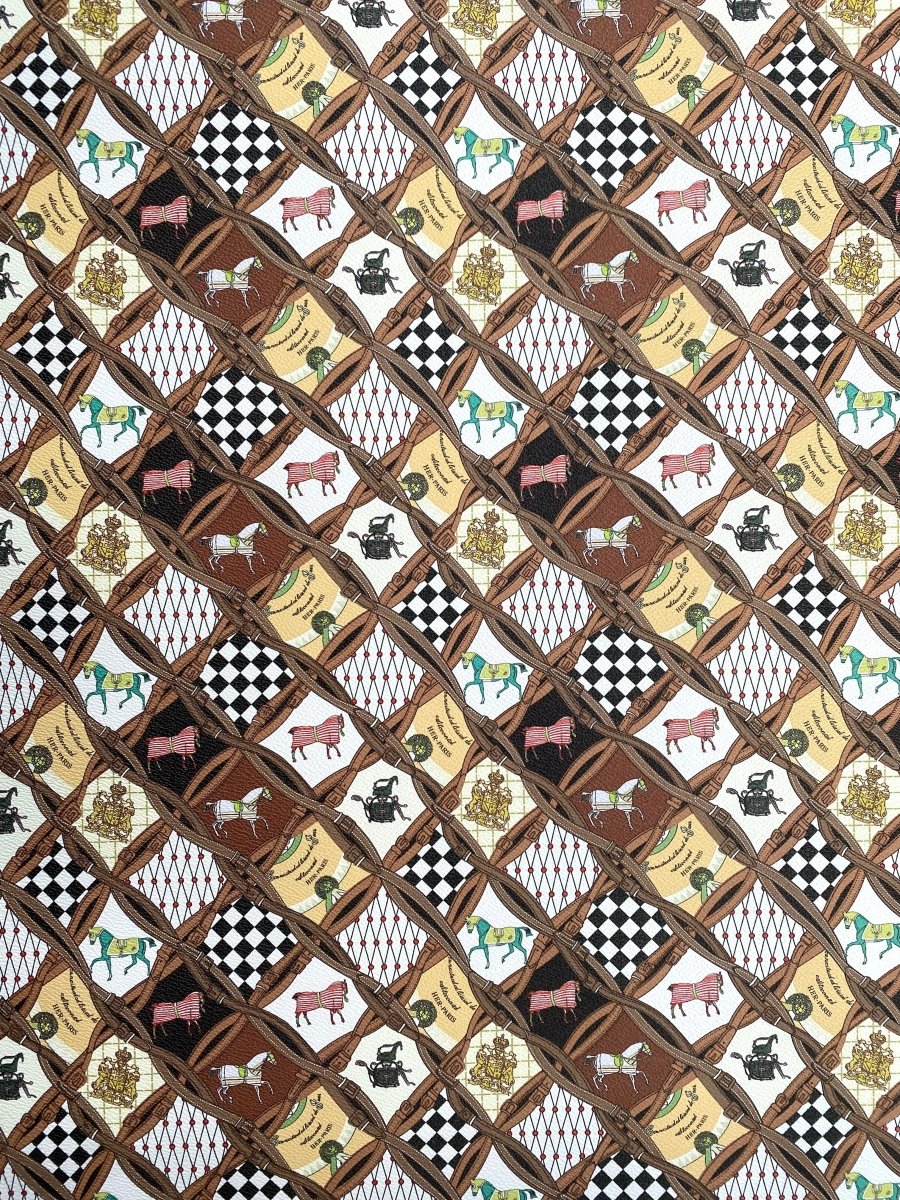 Hermes Horse Designer Scarf Pattern Leather Fabric for Handmade DIY Crafts - mingfabricstore
