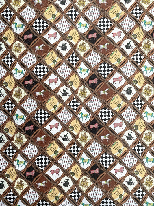 Hermes Horse Designer Scarf Pattern Leather Fabric for Handmade DIY Crafts - mingfabricstore
