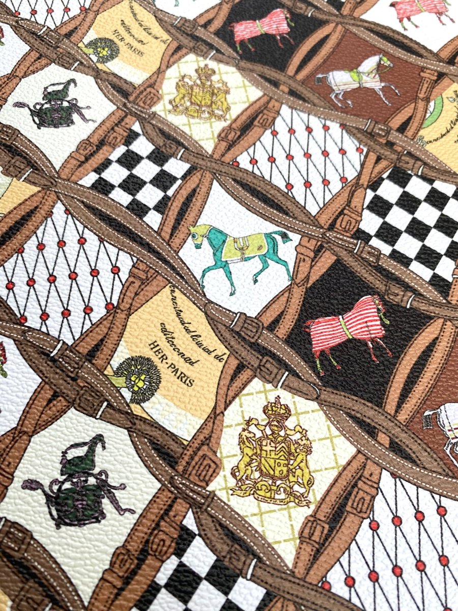 Hermes Horse Designer Scarf Pattern Leather Fabric for Handmade DIY Crafts - mingfabricstore