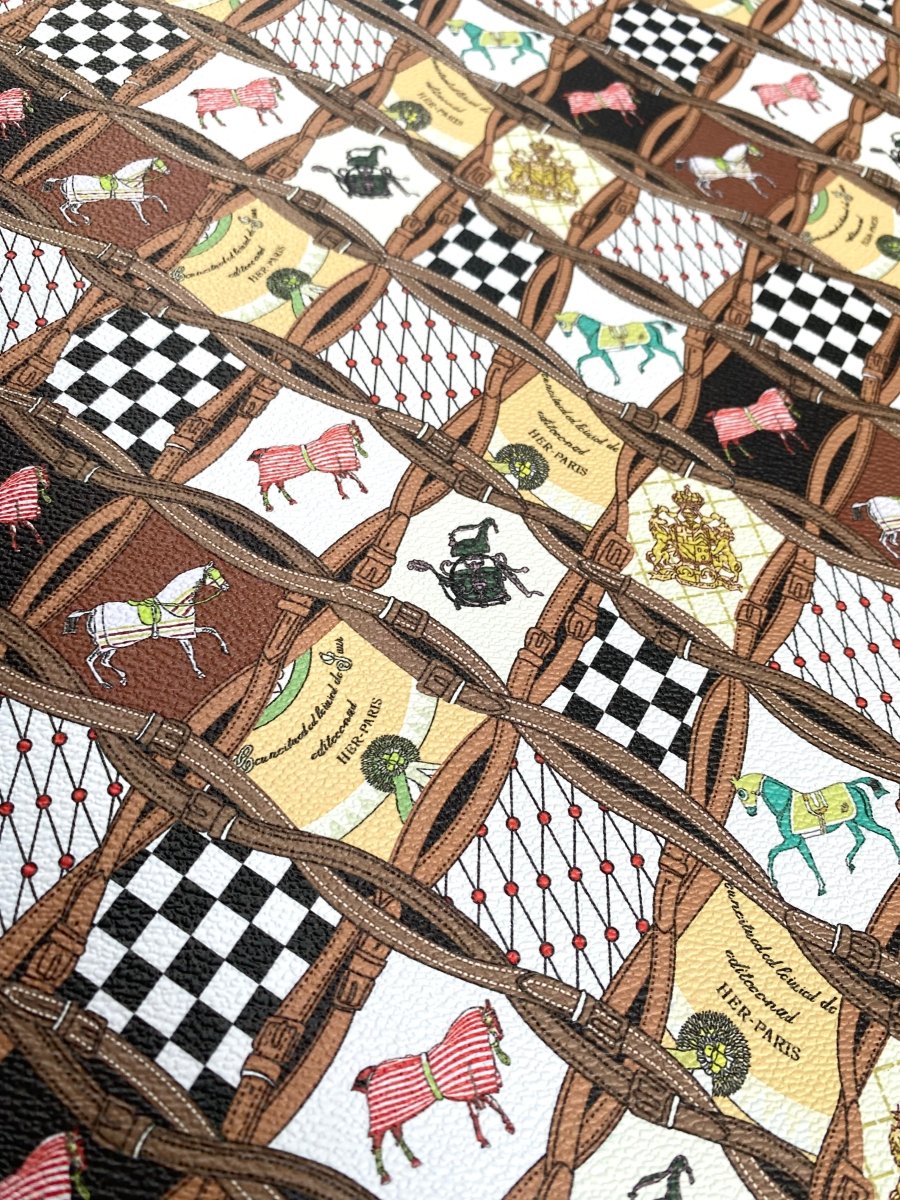 Hermes Horse Designer Scarf Pattern Leather Fabric for Handmade DIY Crafts - mingfabricstore