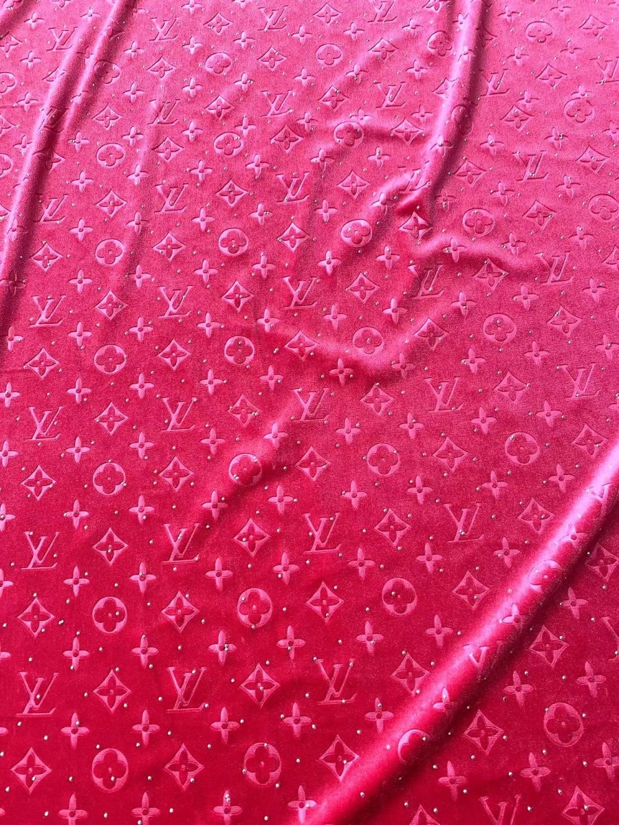 Hot Pink Diamond LV Louis Vuitton Velvet Sewing Upholstery Fabric for Sneaker Custom DIY Project - mingfabricstore