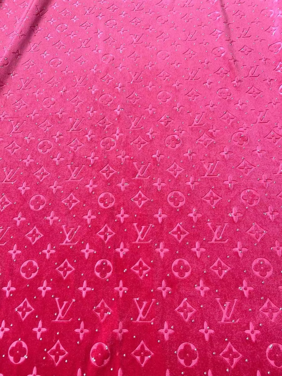 Hot Pink Diamond LV Louis Vuitton Velvet Sewing Upholstery Fabric for Sneaker Custom DIY Project - mingfabricstore