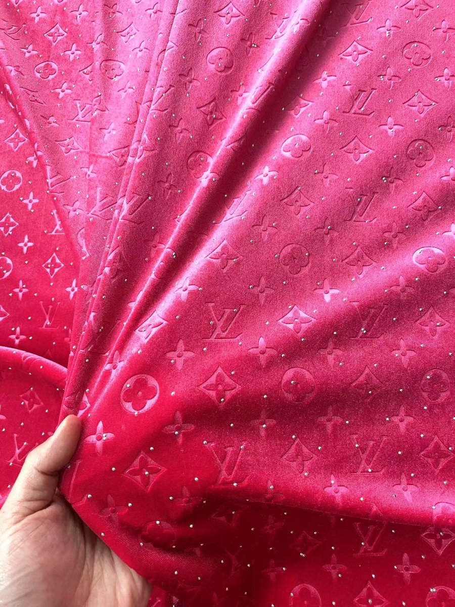 Hot Pink Diamond LV Louis Vuitton Velvet Sewing Upholstery Fabric for Sneaker Custom DIY Project - mingfabricstore