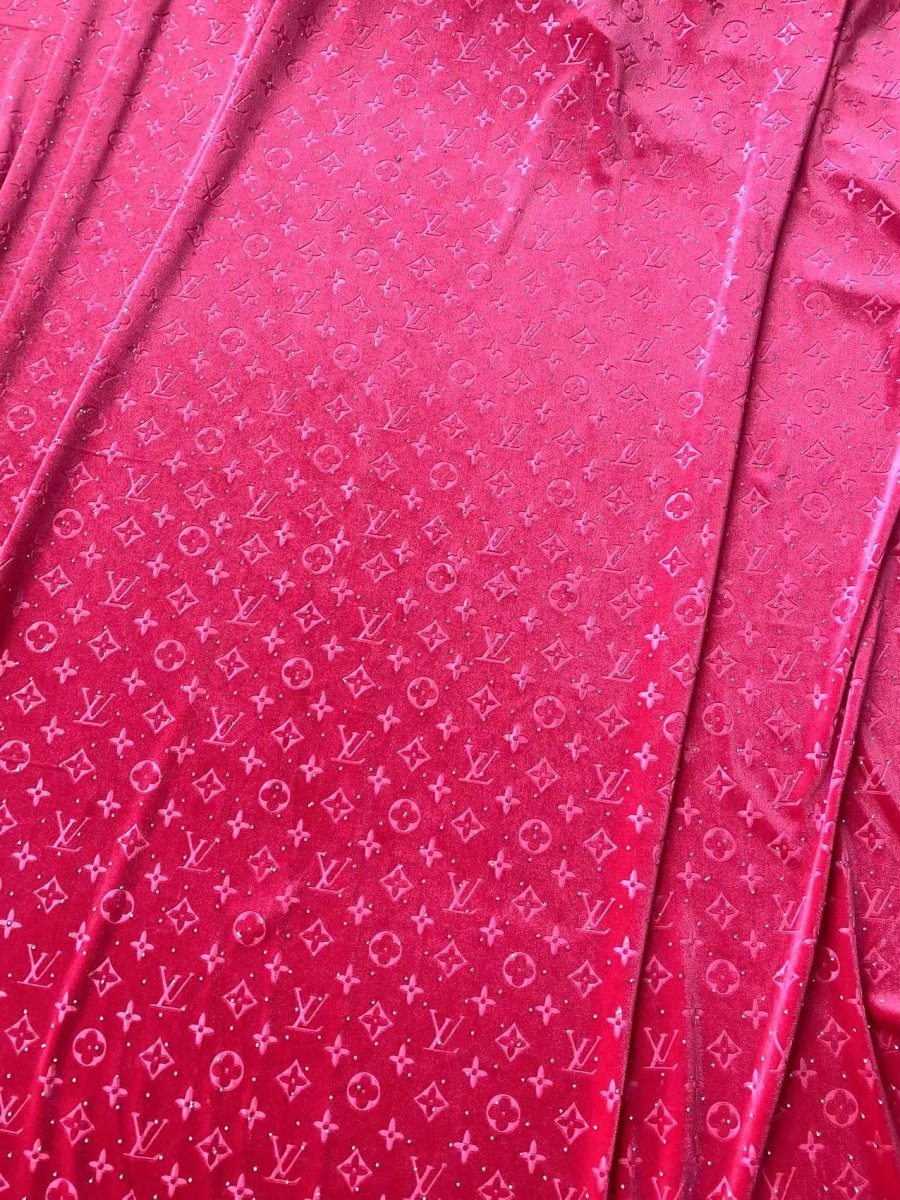 Hot Pink Diamond LV Louis Vuitton Velvet Sewing Upholstery Fabric for Sneaker Custom DIY Project - mingfabricstore