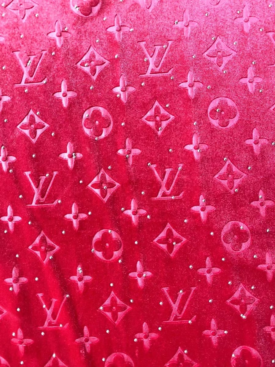 Hot Pink Diamond LV Louis Vuitton Velvet Sewing Upholstery Fabric for Sneaker Custom DIY Project - mingfabricstore