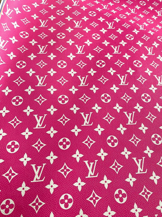 Hot Pink LV Louis Vuitton Leather Vinyl Fabric for Handmade Custom DIY Crafts - mingfabricstore
