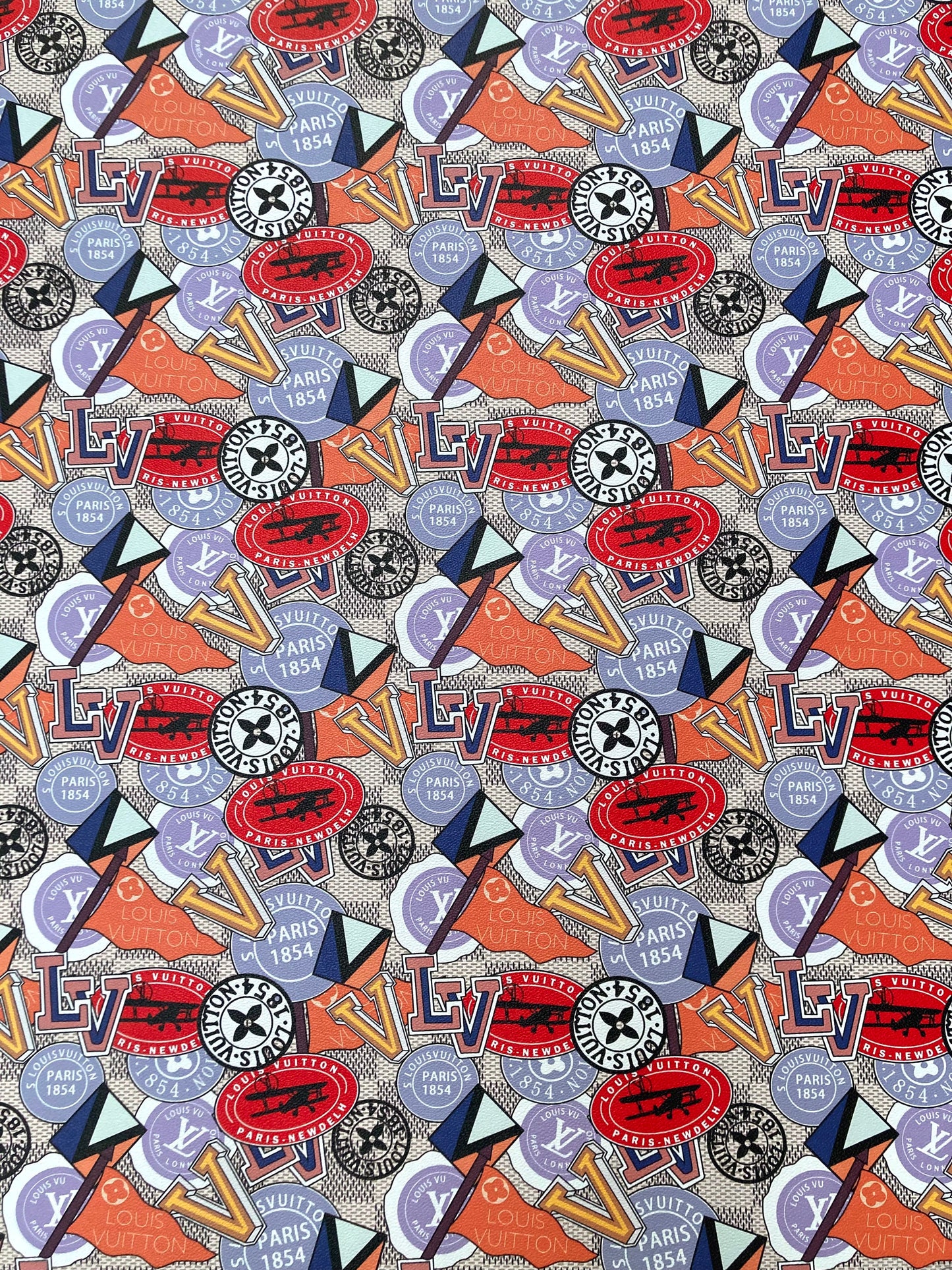 Custom Leather Handcraft  Material Vintage LV Pattern Vinyl Fabric for Bag Sneakers