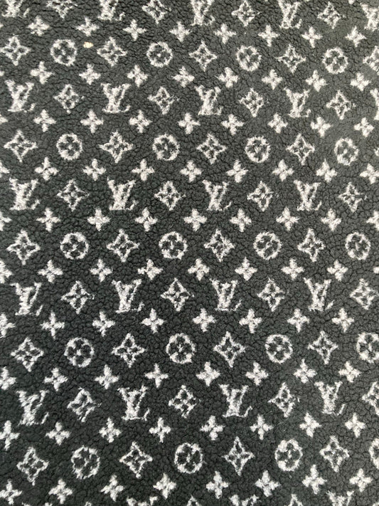 Black Furry Cozy LV Teddy Fleece Flannel Fabric