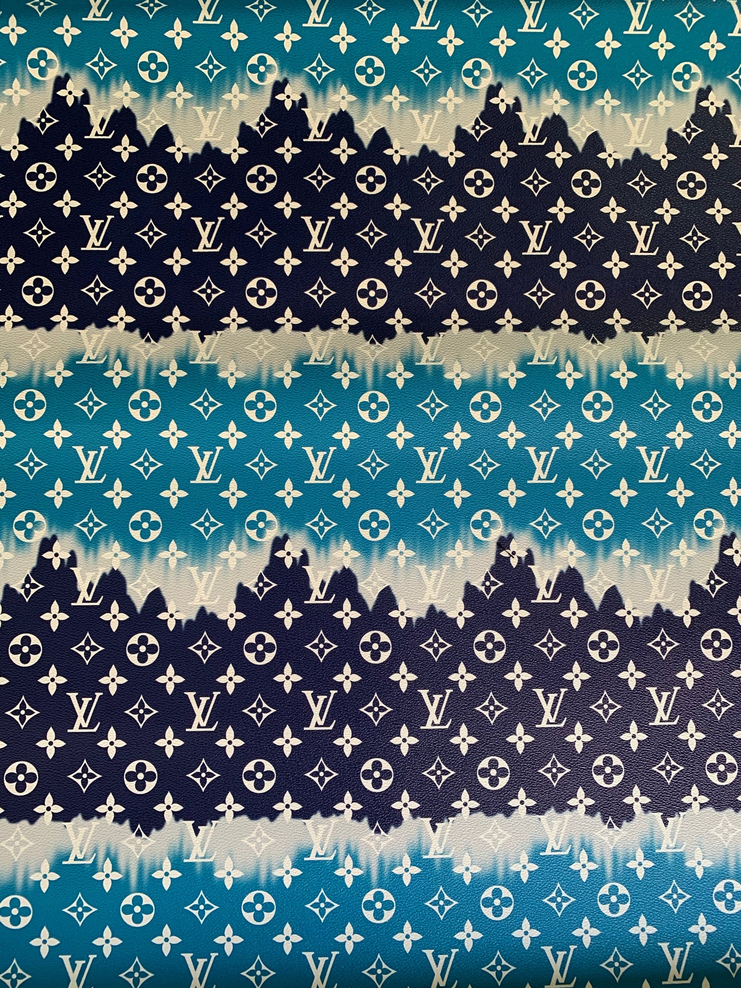 Blue Watercolor Normal Size LV Faux Leather Fabric for Custom Handmade Crafts