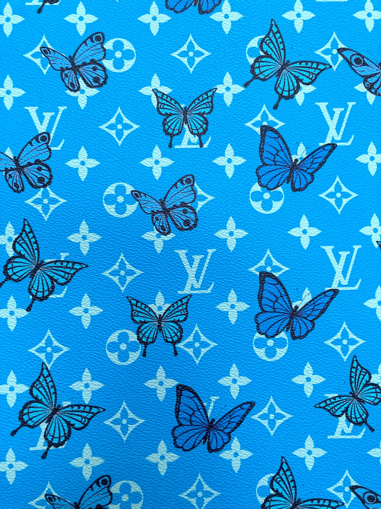 Blue Butterfyl Designer Custom LV Faux Leather by Yard for Sneakers Crafts Upholstery