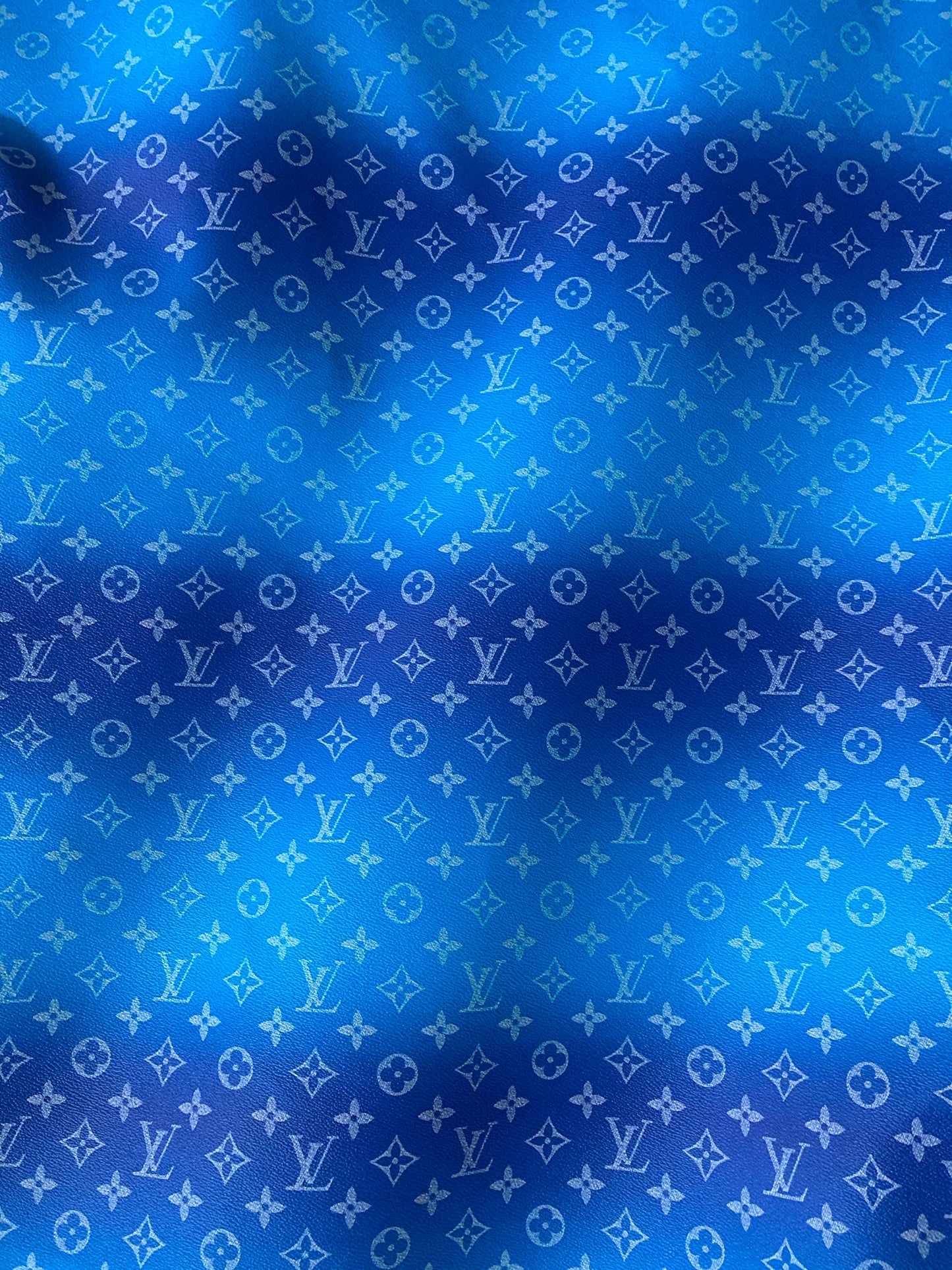 Blue Gradient LV Faux Leather Fabric for Bag Custom