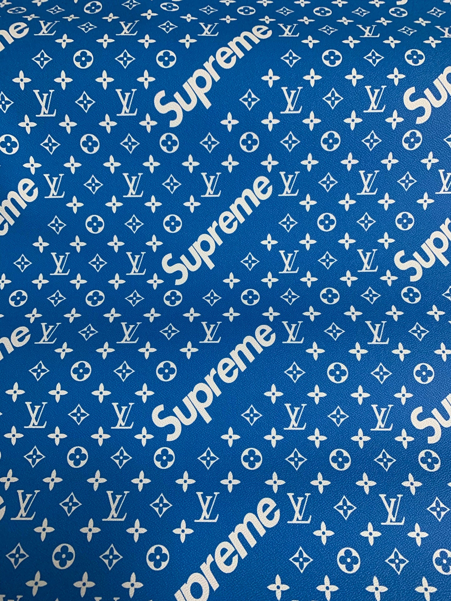 Blue Supreme Faux Leather Fabric for Fashion Custom Sneakers Car Upholstery