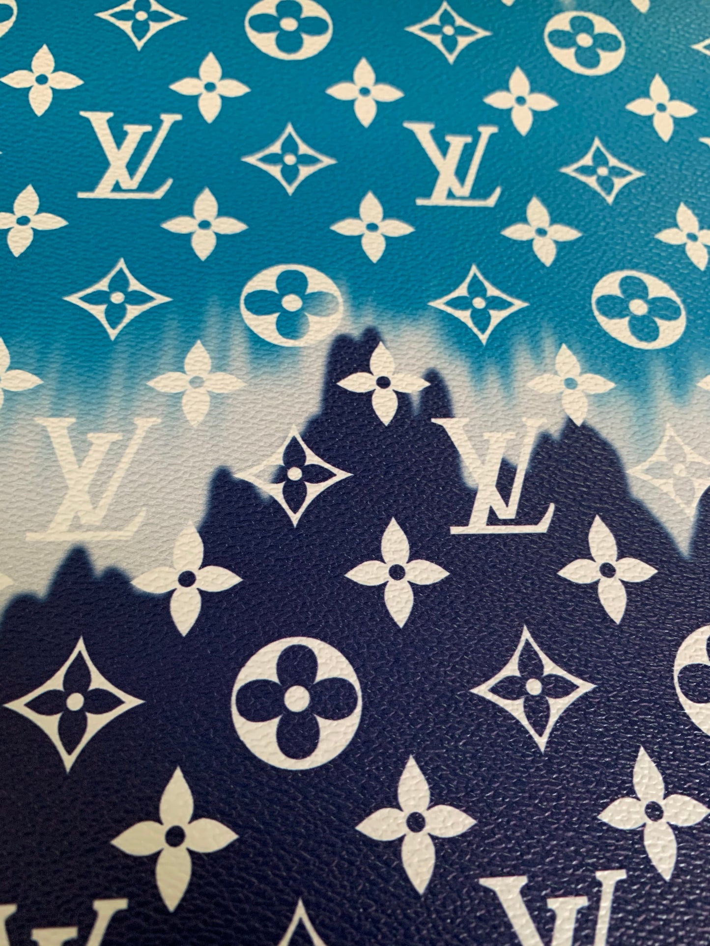 Blue Watercolor Normal Size LV Faux Leather Fabric for Custom Handmade Crafts