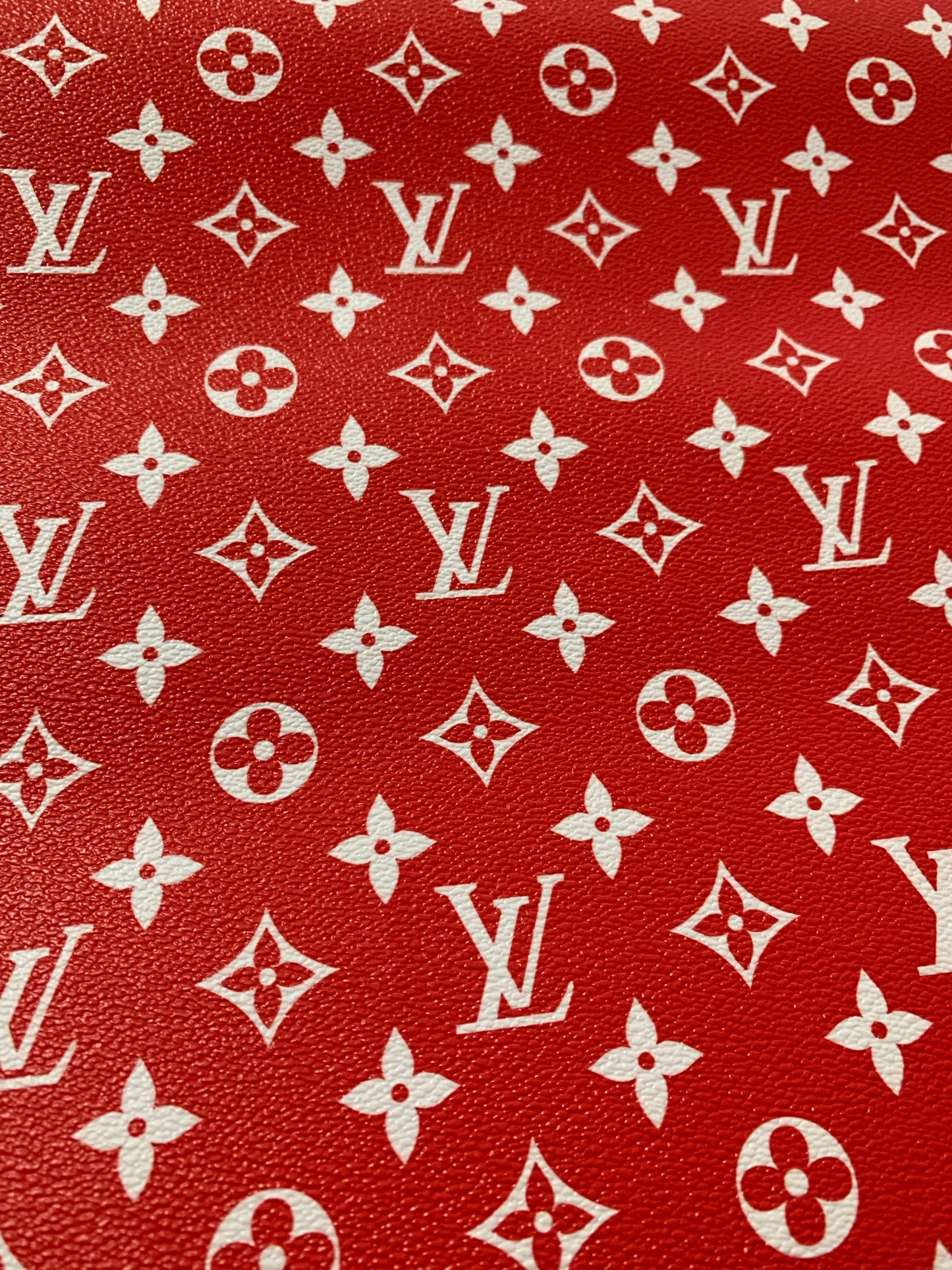 Red LV Classic Designer Inspired Leather Fabric for Custom