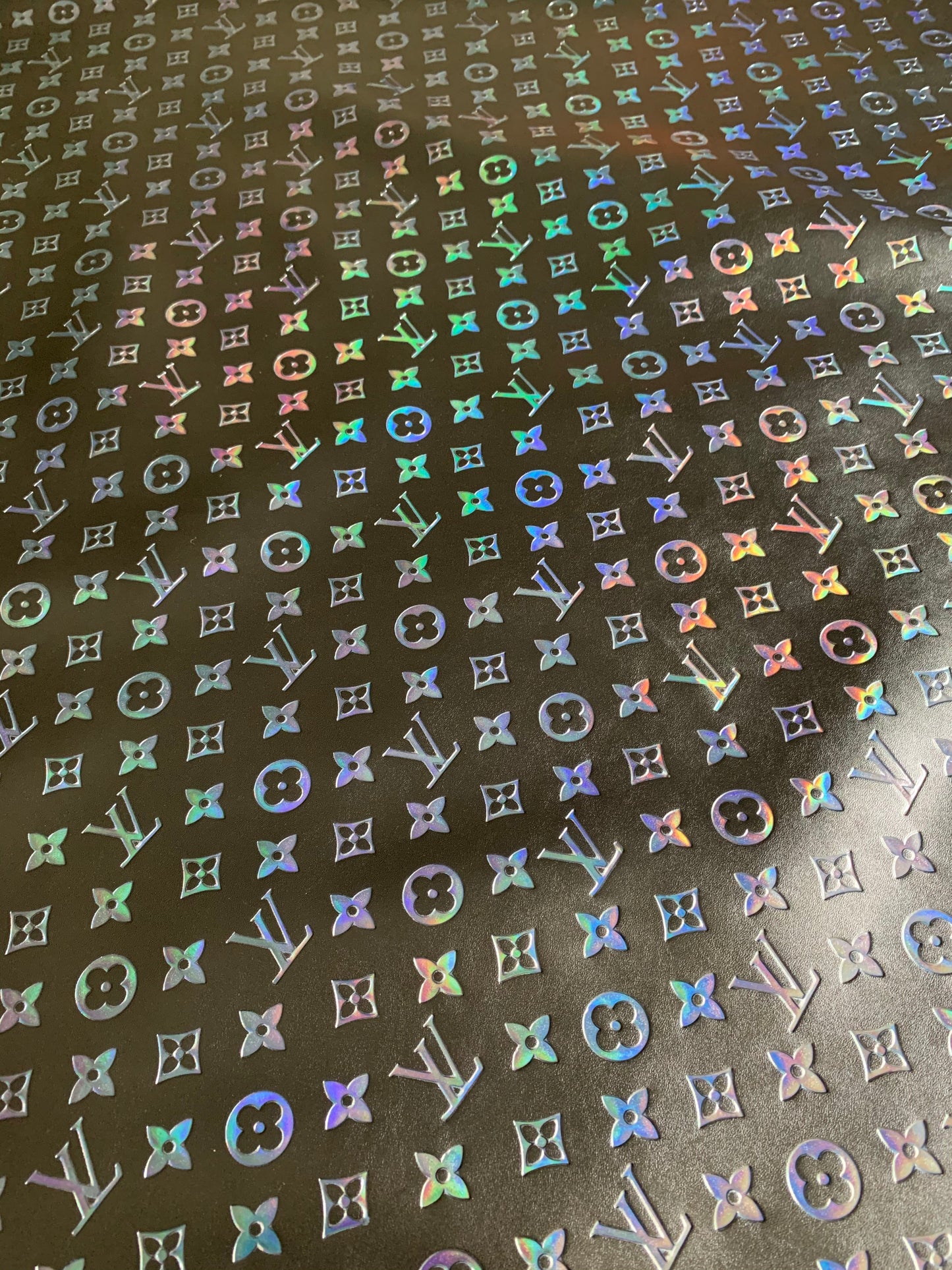 Black Colorful Embossed LV Leather Designer Fabric for Slipper Sneaker