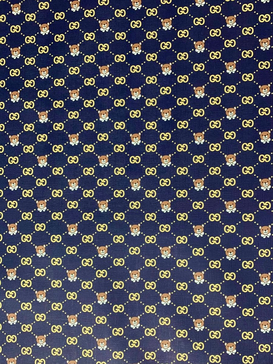 Leather Fabric Navy Bear GG Custom Vinyl for Sneaker Bag - mingfabricstore