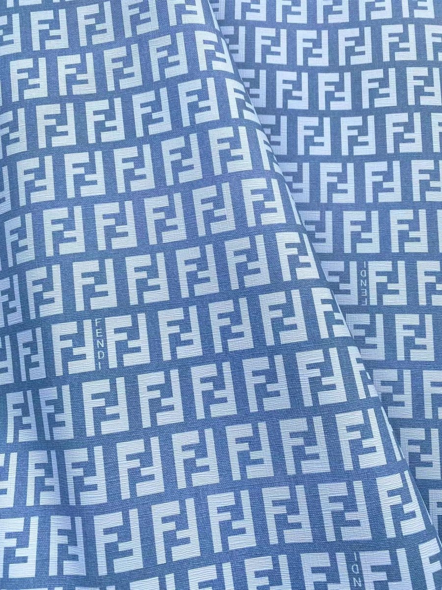 Light Blue FF Fendi Vinyl Material Faux Leather Sheet for Handmade Sewing Projects - mingfabricstore
