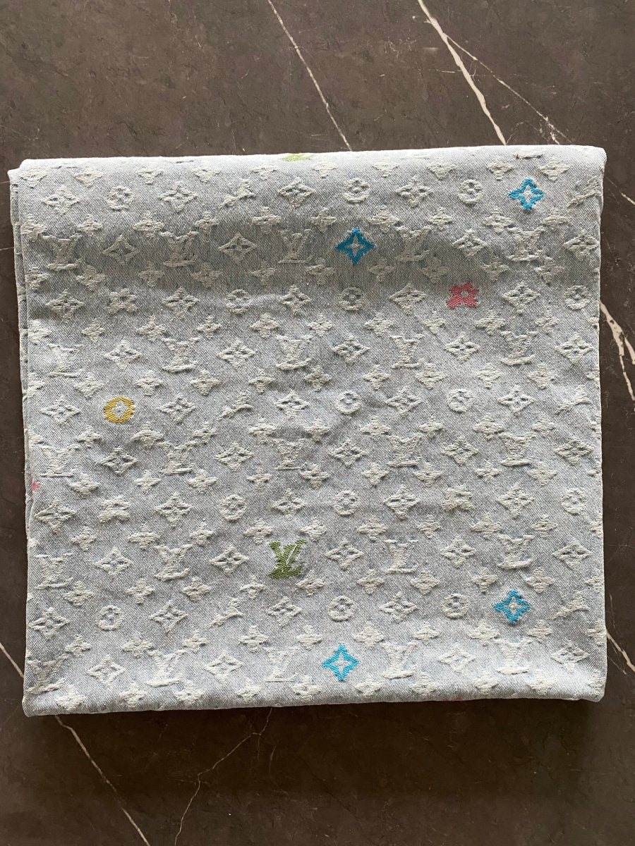 Light LV Louis Vuitton Denim Fabric Sold by Yard for Custom Handmade Jeans DIY - mingfabricstore