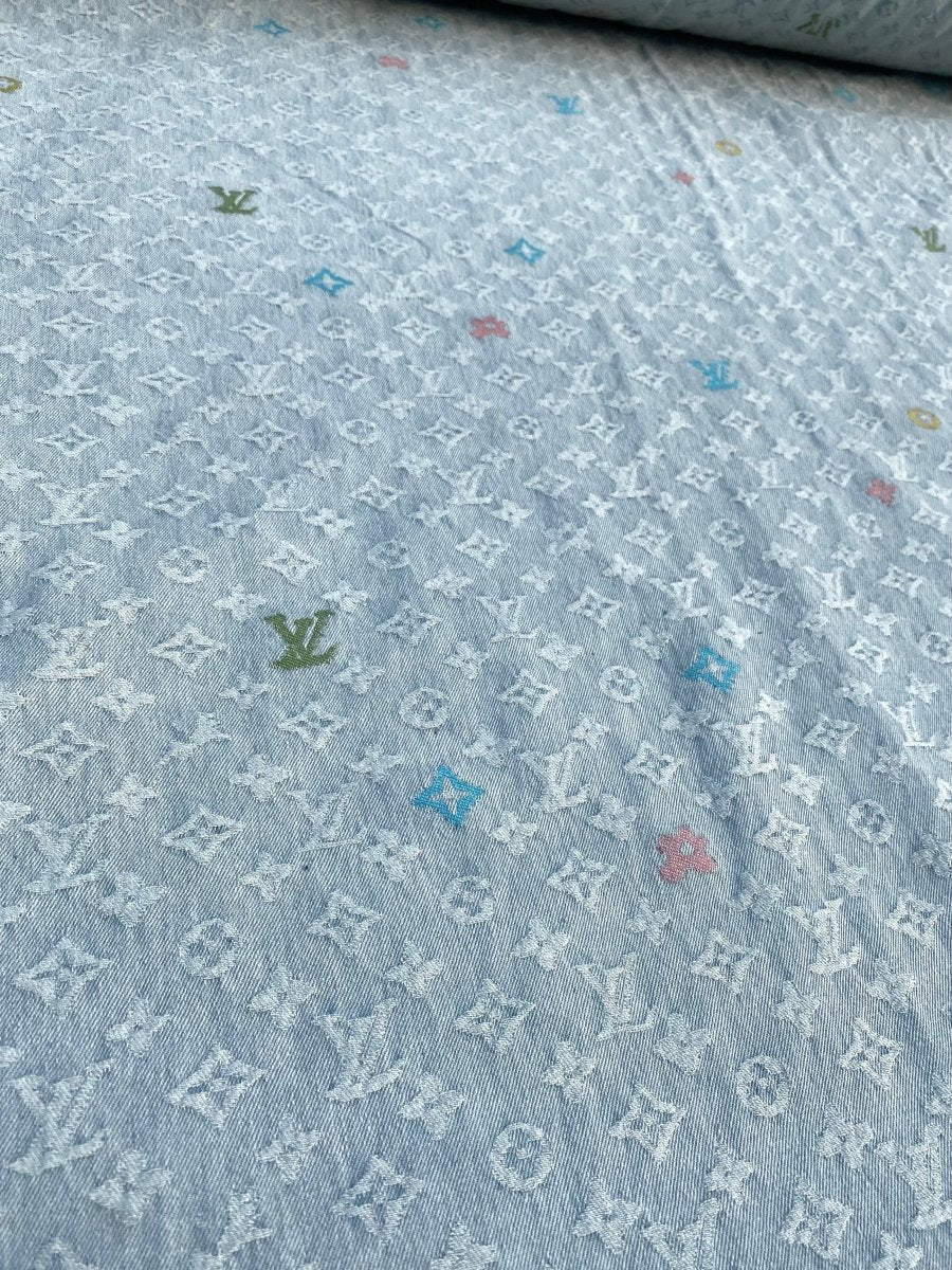 Light LV Louis Vuitton Denim Fabric Sold by Yard for Custom Handmade Jeans DIY - mingfabricstore